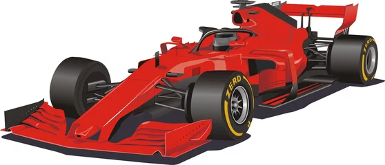 Foto op Aluminium Raceauto in de vector. Formule 1. Rode auto op witte achtergrond © aleksey
