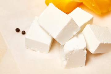 Feta cheese close up. 