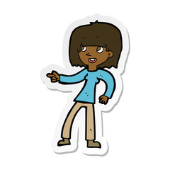 sticker of a cartoon girl pointing