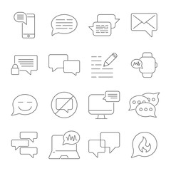 Messages and Chats line icons set. Dialog and communication linear icons. Speech bubbles outline vector sign collection. Editable Stroke. EPS 10