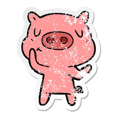 distressed sticker of a cartoon content pig