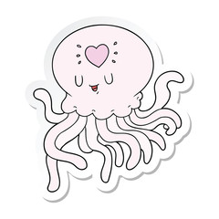 sticker of a cartoon jellyfish in love