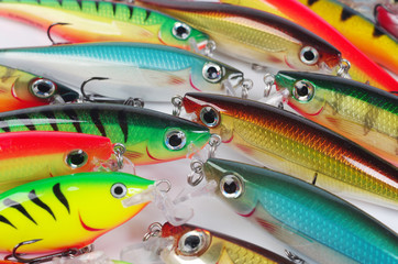 Fishing wobblers on a white background