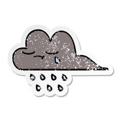 distressed sticker of a cute cartoon storm rain cloud