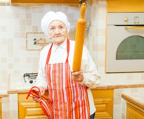 Boss in the kitchen with a rolling pin