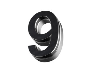 Number 9 - steel and carbon extruded number isolated on white background