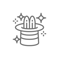 Rabbit in magic cylinder hat, circus line icon.