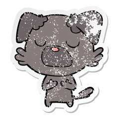 distressed sticker of a cartoon dog