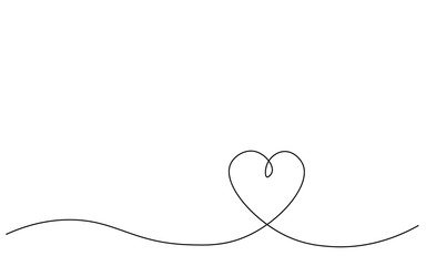 Heart background one line drawing, vector illustration.