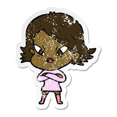distressed sticker of a cartoon stressed woman