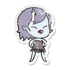 Obraz premium distressed sticker of a cartoon laughing vampire girl