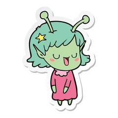 sticker of a happy alien girl cartoon
