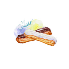 Watercolor chocolate and vanilla eclairs