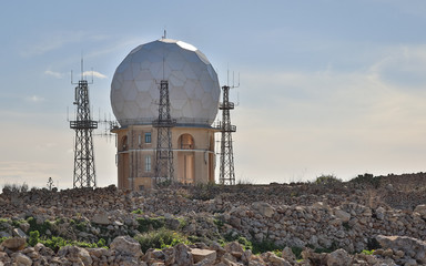 View on the Radar Station 'il Ballun' near the Dingli Cliffs in Malta on a clear sunny day....