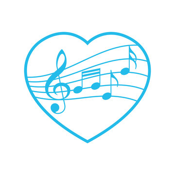 Vector blue heart with notes and violin key