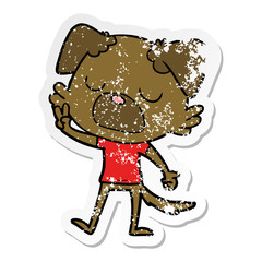 distressed sticker of a cartoon dog