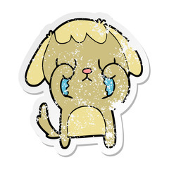Obraz premium distressed sticker of a cute cartoon dog crying