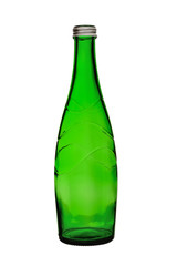 empty glass bottle from green glass with a stopper on a white background
