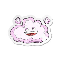 retro distressed sticker of a cartoon happy pink cloud
