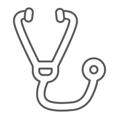 Stethoscope thin line icon, medicine and cardiology, medical instrument sign, vector graphics, a linear pattern on a white background.