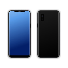 Realistic modern smart phone Front and Back view. Vector.