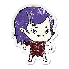 distressed sticker of a cartoon friendly vampire girl