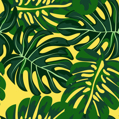 Green Tropical Leaves Seamless Pattern.Tropical background with leaves.
