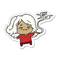 sticker cartoon of cute kawaii old woman