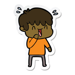 sticker of a cartoon laughing boy