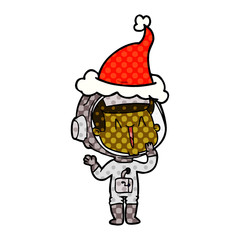 laughing comic book style illustration of a astronaut wearing santa hat