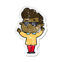 distressed sticker of a cartoon cool guy