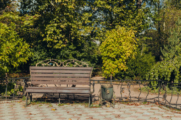 Promenade in a beautiful city park  with a bench