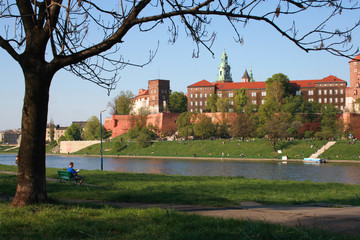 Spring in Krakow (Wawel and Vistula river), Poland - obrazy, fototapety, plakaty