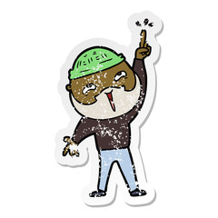 distressed sticker of a cartoon happy bearded man