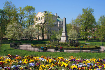 Spring in Krakow (Juliusz Słowacki Theatre and Planty Park), Poland