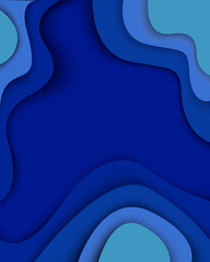 Blue waves paper cut modern abstract background with curved shapes with shadows. 3D abstract paper art style, design layout for business presentations, flyers, posters, prints, decoration, cards