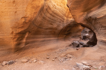 Scenic limestone canyon, Barranco de las Vacas in Gran Canaria, Canary islands Spain .