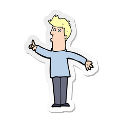 sticker of a cartoon man advising caution