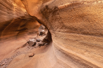 Scenic limestone canyon, Barranco de las Vacas in Gran Canaria, Canary islands Spain .