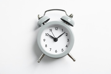 Retro alarm clock on white background, space for text - obrazy, fototapety, plakaty