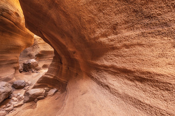 Scenic limestone canyon, Barranco de las Vacas in Gran Canaria, Canary islands Spain .