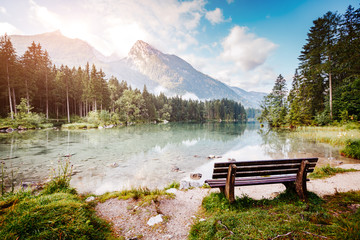Famous tourist attraction of calm lake Hintersee.