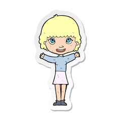 sticker of a cartoon woman waving