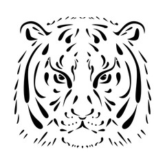 Ornamental black and white silhouette of tiger head. Tattoo, logo, symbol. Monochrome vector image.