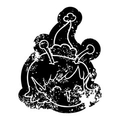 cartoon distressed icon of a alien space girl face wearing santa hat