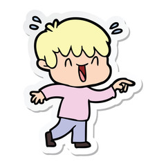 sticker of a cartoon laughing boy
