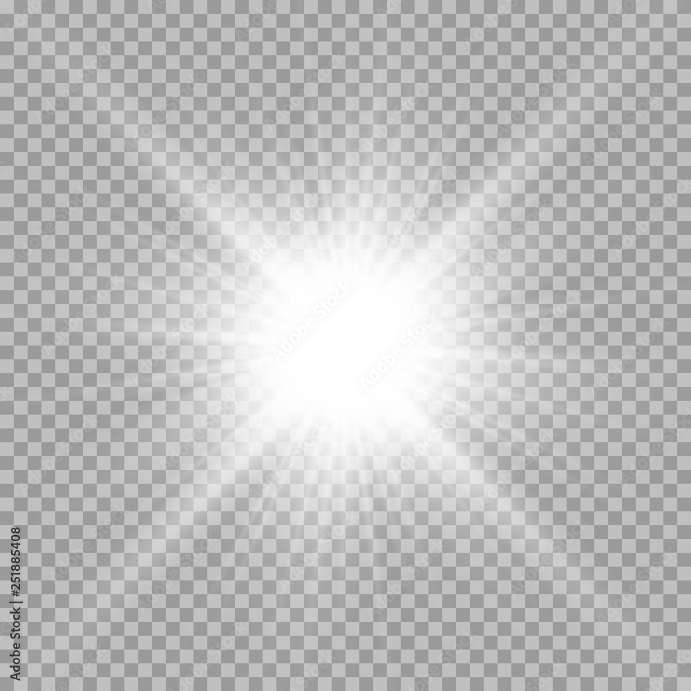 Aufkleber White beautiful light explodes with a transparent explosion. Vector, bright illustration for perfect effect with sparkles. Bright Star. Transparent shine of the gloss gradient, bright flash