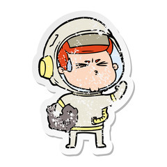 distressed sticker of a cartoon stressed astronaut