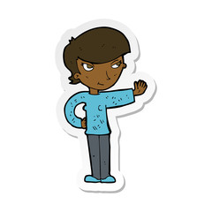 sticker of a cartoon woman waving