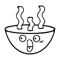 line drawing cartoon bowl of hot soup